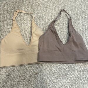 Women's Halter Sports Bra Set - Beige and Brown